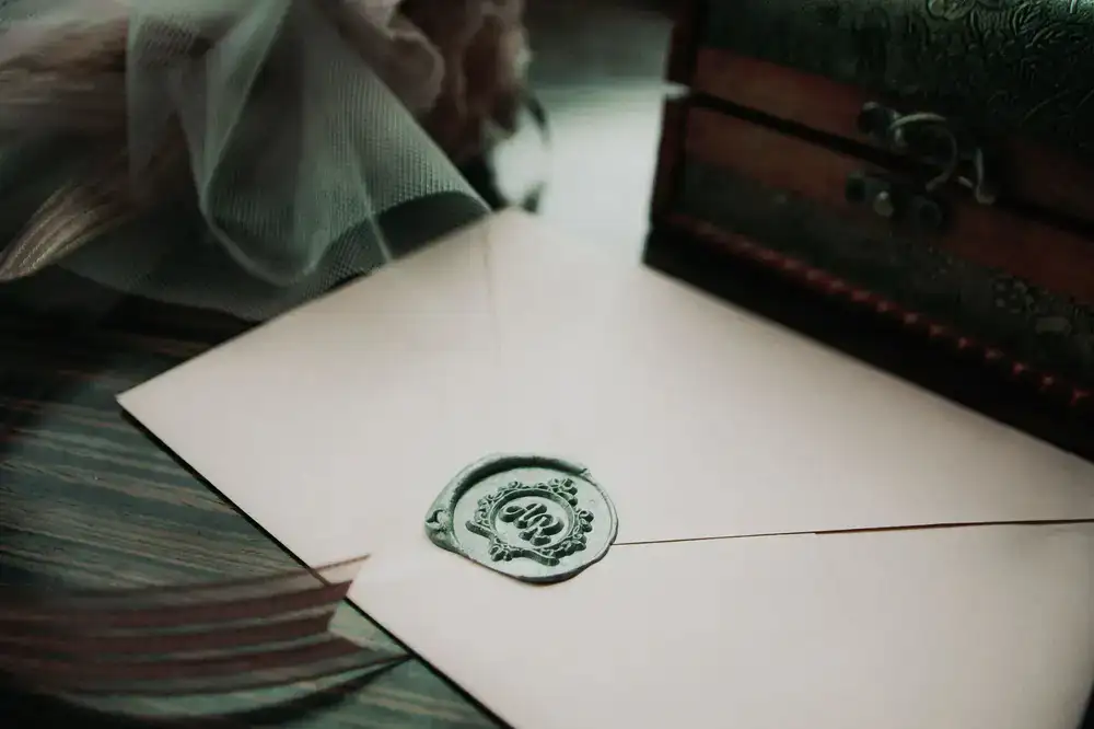 Interlocking custom monograms with wax seals